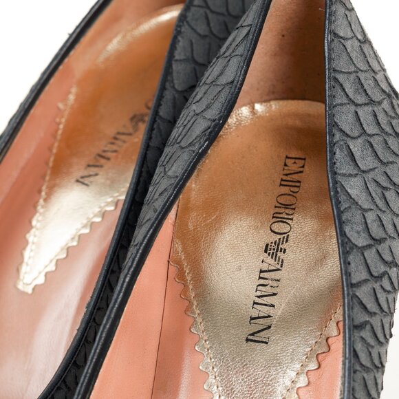 Emporio Armani Snake Stamped Grey Leather Pumps - Picture 9 of 9
